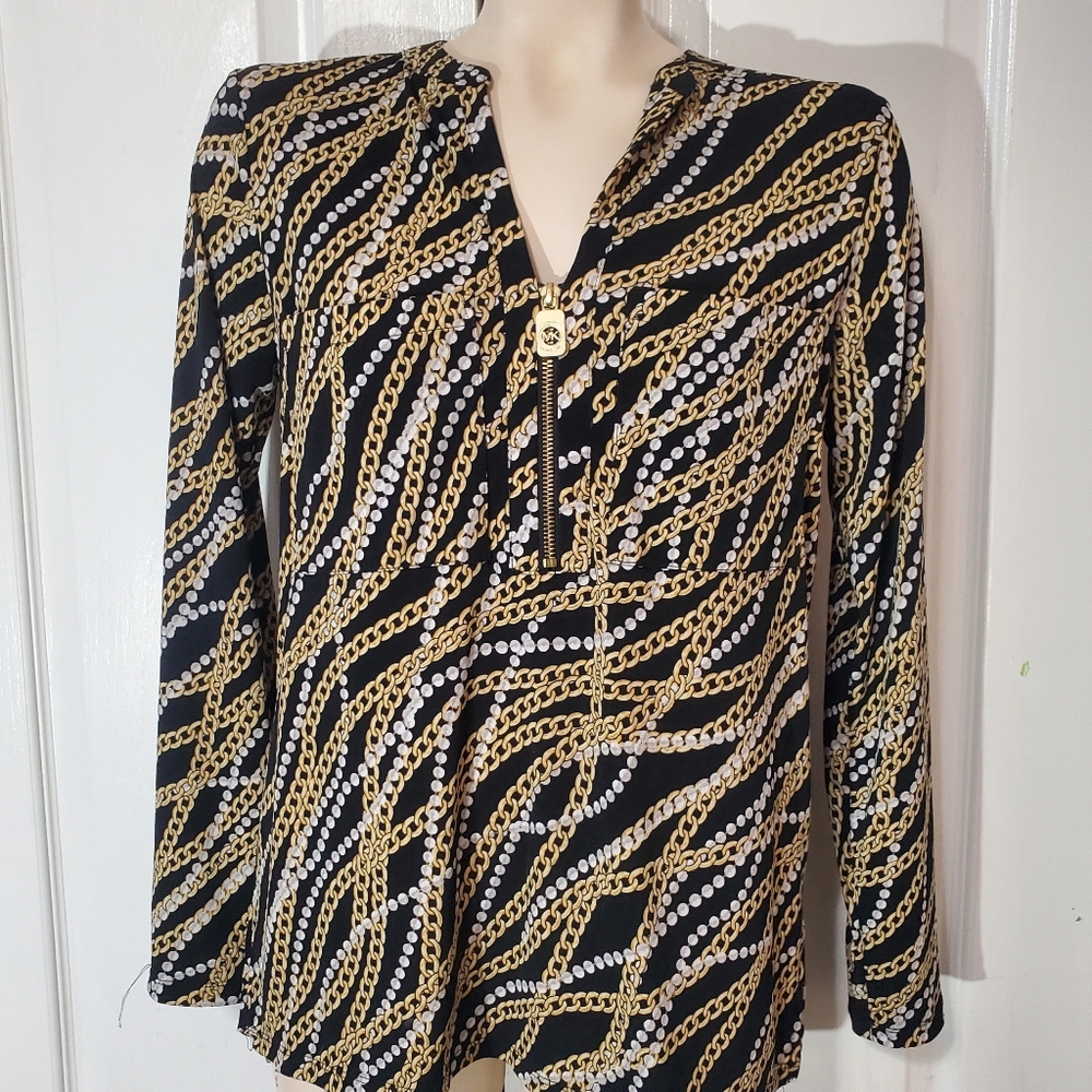 Micheal Kors polyester black and gold print blouse